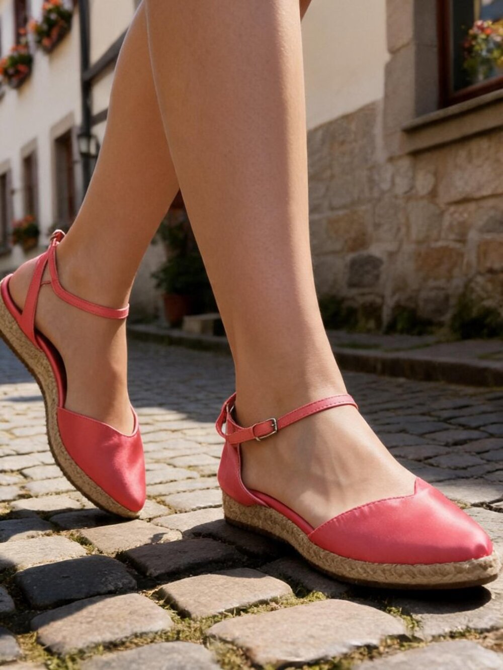 Pink Ankle Strap Flat Espadrilles